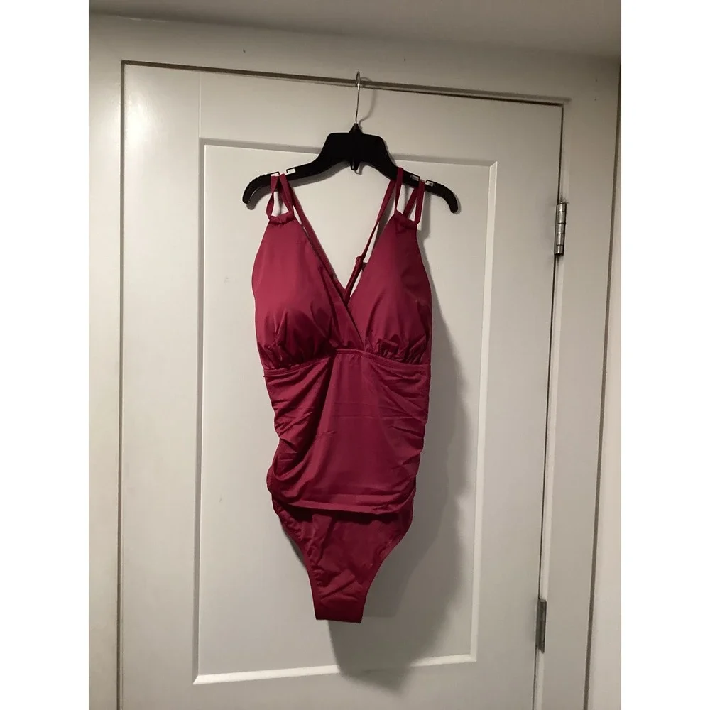 Jantzen Mulberry‎ Ruched One Piece Swimsuit Tummy Control Plus Size 20W JZ24711M
